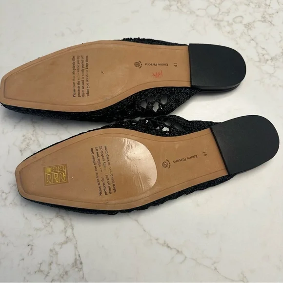 Emme Parsons Black Woven Raffia Mules Size 41 / US 10 - Picture 3 of 14